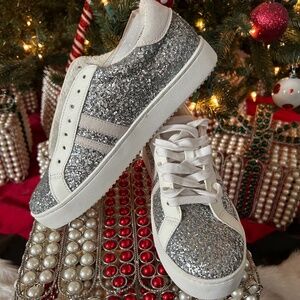 INC Silver Glitter White Sneakers 6.5